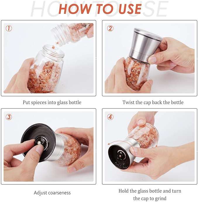 Ebaco Original Stainless Steel Salt or Pepper Grinder - Top Spice Mill with Ceramic Blades, Brushed Stainless Steel and Adjustable Coarseness By Pepper Grinder （Single Package） - Image 5