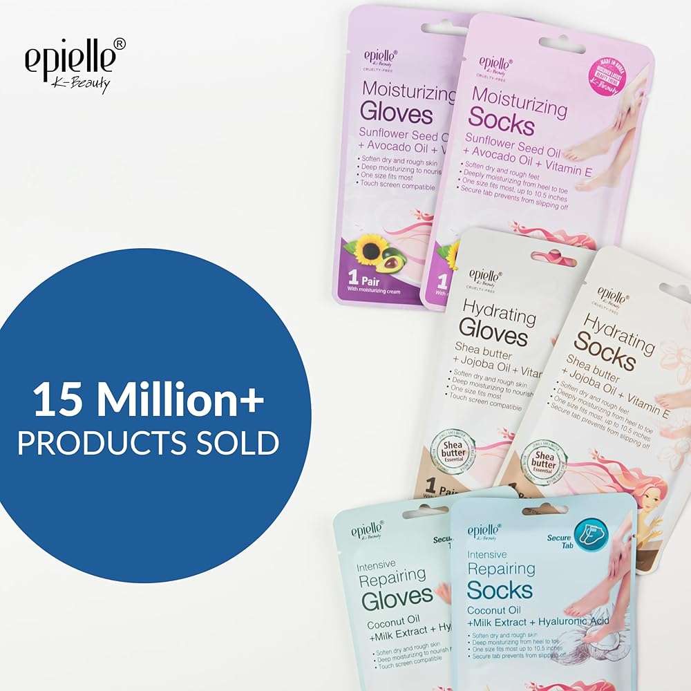 Epielle Intensive Repairing Foot Mask 6 Pairs, Soften with Coconut Oil & Milk Extract, Deep Moisturizing Socks for Dry, Cracked Feet, Self Care Gifts for Women, Spa Kit - Image 2