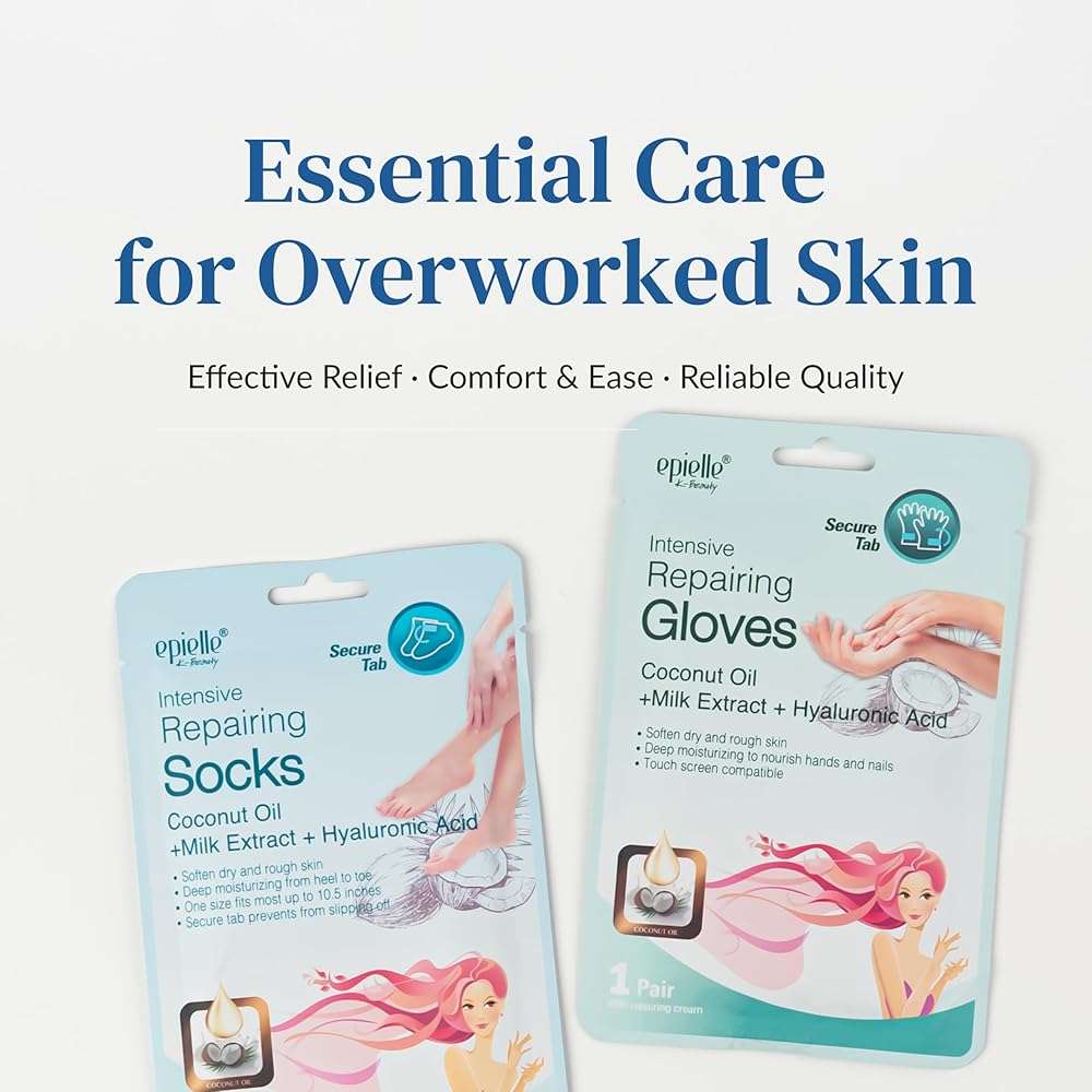 Epielle Intensive Repairing Foot Mask 6 Pairs, Soften with Coconut Oil & Milk Extract, Deep Moisturizing Socks for Dry, Cracked Feet, Self Care Gifts for Women, Spa Kit - Image 7