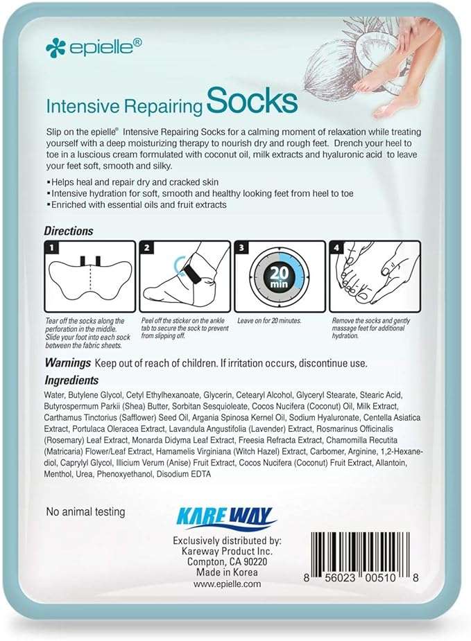 Epielle Intensive Repairing Foot Mask 6 Pairs, Soften with Coconut Oil & Milk Extract, Deep Moisturizing Socks for Dry, Cracked Feet, Self Care Gifts for Women, Spa Kit - Image 8