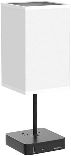 Alimentata Bedside Table Lamp with Touch Control & USB C+A Charging Ports LED Desk Lamp with 2 AC Outlets, Minimalist Nightstand Light with Black Fabric Shade for Bedroom, Living Room, Office, White - Image 4