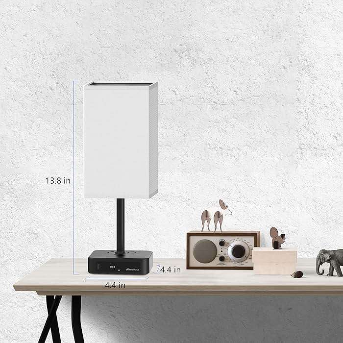 Alimentata Bedside Table Lamp with Touch Control & USB C+A Charging Ports LED Desk Lamp with 2 AC Outlets, Minimalist Nightstand Light with Black Fabric Shade for Bedroom, Living Room, Office, White - Image 7