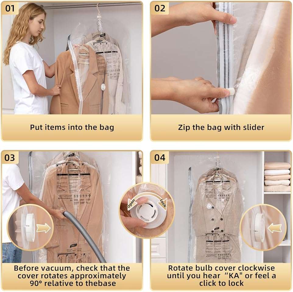 TAILI Hanging Vacuum Sealer Storage Space Saver Bags for Clothes, Suits, Coats or Jackets, 4 Pack Jumbo 53x27.6 Inches, Clear - Image 9