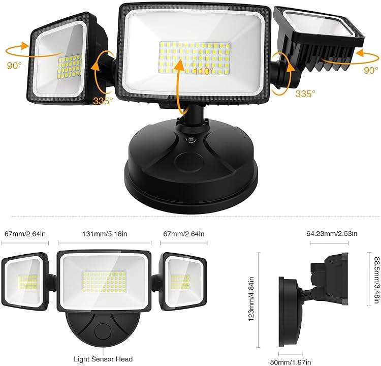 Onforu 2 Pack 75W Flood Lights Outdoor, 7000LM LED Flood Lighting Outdoor Switch Controlled, IP65 Waterproof Exterior Floodlight Fixture with 3 Adjustable Heads, 6500K Security Light for Garage Yard - Image 2