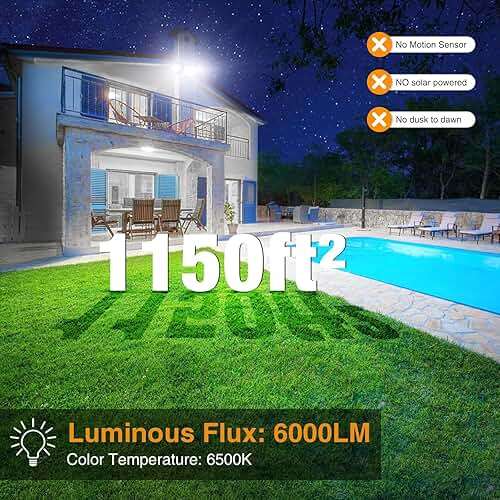 Onforu 2 Pack 75W Flood Lights Outdoor, 7000LM LED Flood Lighting Outdoor Switch Controlled, IP65 Waterproof Exterior Floodlight Fixture with 3 Adjustable Heads, 6500K Security Light for Garage Yard - Image 4