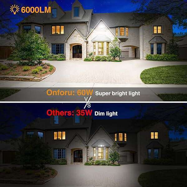 Onforu 2 Pack 75W Flood Lights Outdoor, 7000LM LED Flood Lighting Outdoor Switch Controlled, IP65 Waterproof Exterior Floodlight Fixture with 3 Adjustable Heads, 6500K Security Light for Garage Yard - Image 5