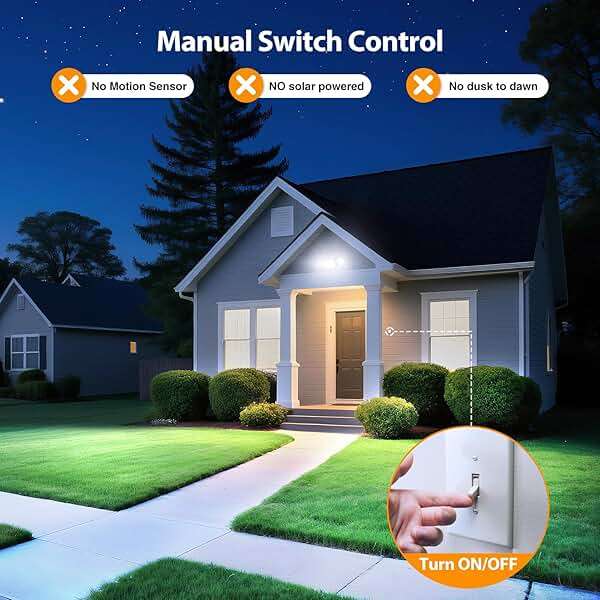 Onforu 2 Pack 75W Flood Lights Outdoor, 7000LM LED Flood Lighting Outdoor Switch Controlled, IP65 Waterproof Exterior Floodlight Fixture with 3 Adjustable Heads, 6500K Security Light for Garage Yard - Image 6