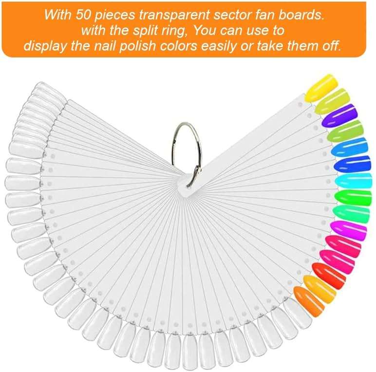 JASSINS 50 Pcs Nail Swatch Sticks with Ring and Numbered Tips - Clear Fan-shaped Display for Nail Art Polish Practice - Image 3