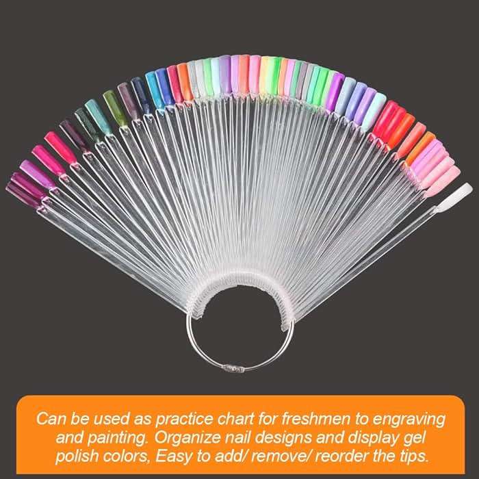 JASSINS 50 Pcs Nail Swatch Sticks with Ring and Numbered Tips - Clear Fan-shaped Display for Nail Art Polish Practice - Image 4
