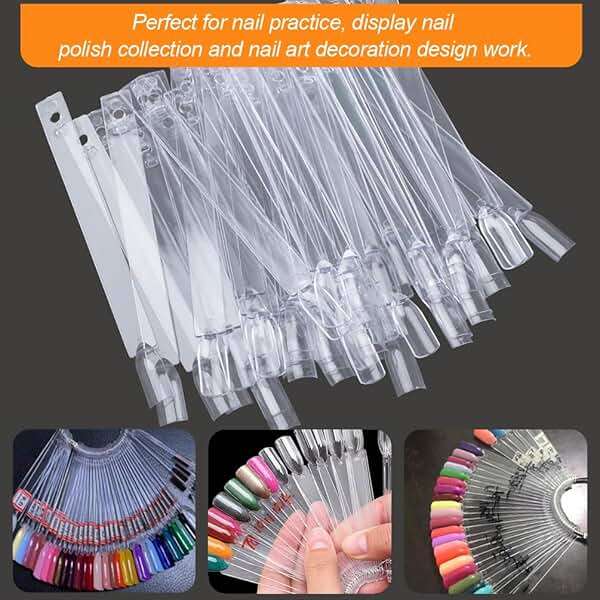 JASSINS 50 Pcs Nail Swatch Sticks with Ring and Numbered Tips - Clear Fan-shaped Display for Nail Art Polish Practice - Image 6