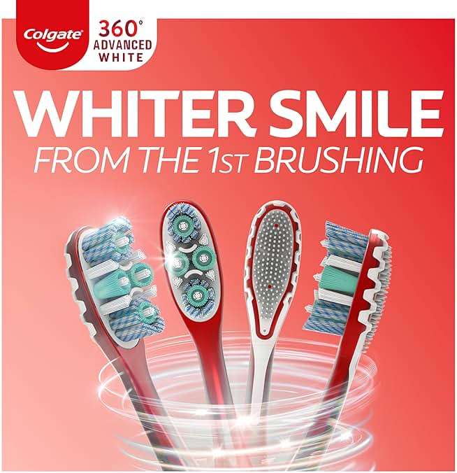 Colgate 360 Optic White Advanced Whitening Toothbrush, Adult Medium Toothbrush with Whitening Cups, Helps Whiten Teeth and Removes Odor Causing Bacteria, 2 Pack - Image 2