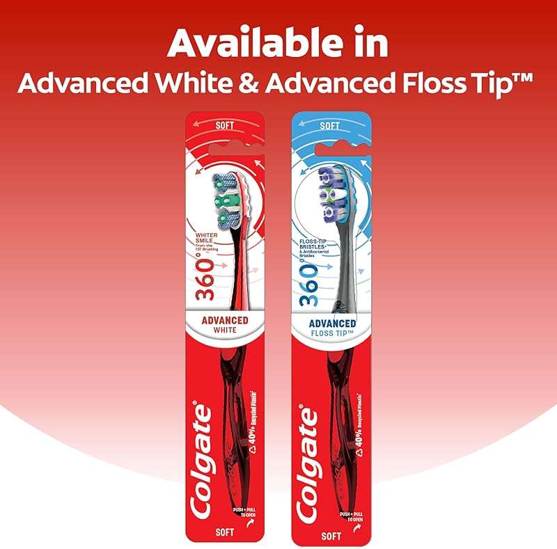 Colgate 360 Optic White Advanced Whitening Toothbrush, Adult Medium Toothbrush with Whitening Cups, Helps Whiten Teeth and Removes Odor Causing Bacteria, 2 Pack - Image 7