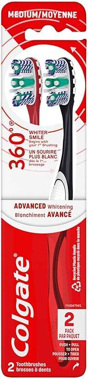 Colgate 360 Optic White Advanced Whitening Toothbrush, Adult Medium Toothbrush with Whitening Cups, Helps Whiten Teeth and Removes Odor Causing Bacteria, 2 Pack - Image 8