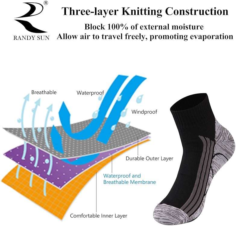 RANDY SUN Waterproof Socks, Unisex Cycling/Hunting/Fishing/Running Ankle Socks 1&2 Pair - Image 3