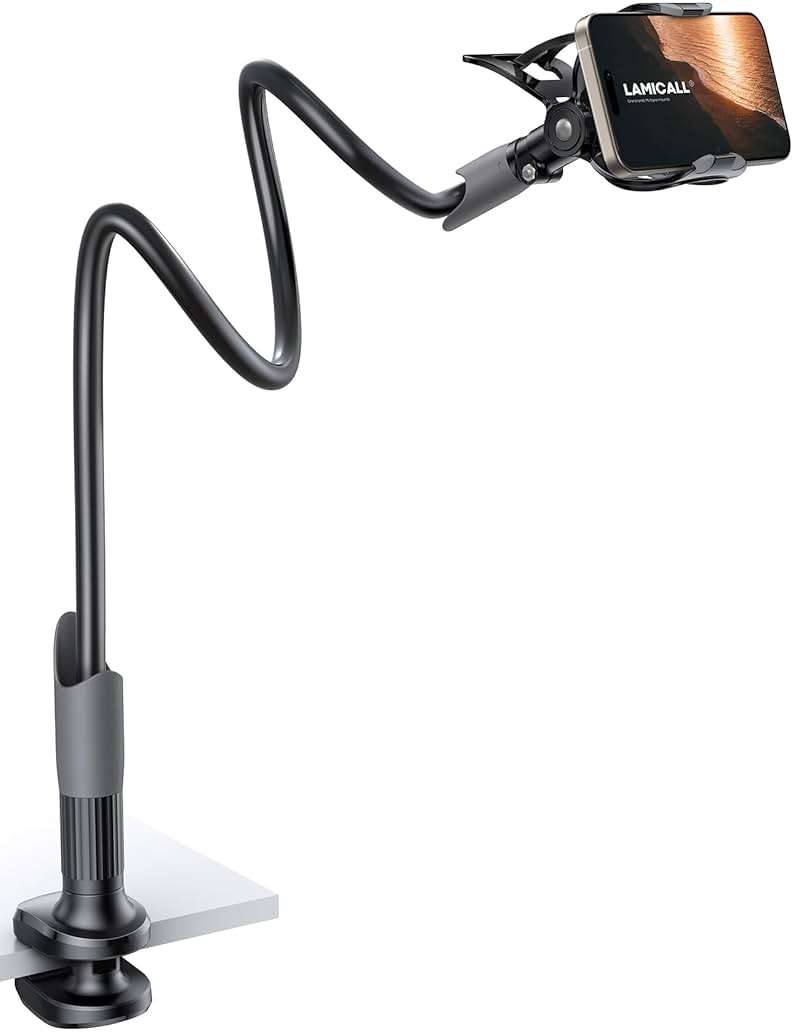 Lamicall Gooseneck Phone Holder for Bed - Cell Phone Mount Clamp Clip, Flexible Long Arm, Overhead Mount for Desk Headboard Bedside, for iPhone Air 17 Pro Max, 16 Pro Max, 15, 14 & 4-7" Phone - Image 1