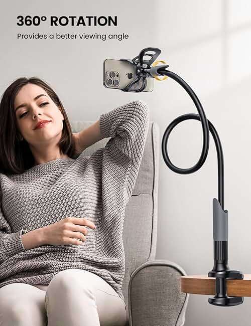 Lamicall Gooseneck Phone Holder for Bed - Cell Phone Mount Clamp Clip, Flexible Long Arm, Overhead Mount for Desk Headboard Bedside, for iPhone Air 17 Pro Max, 16 Pro Max, 15, 14 & 4-7" Phone - Image 3