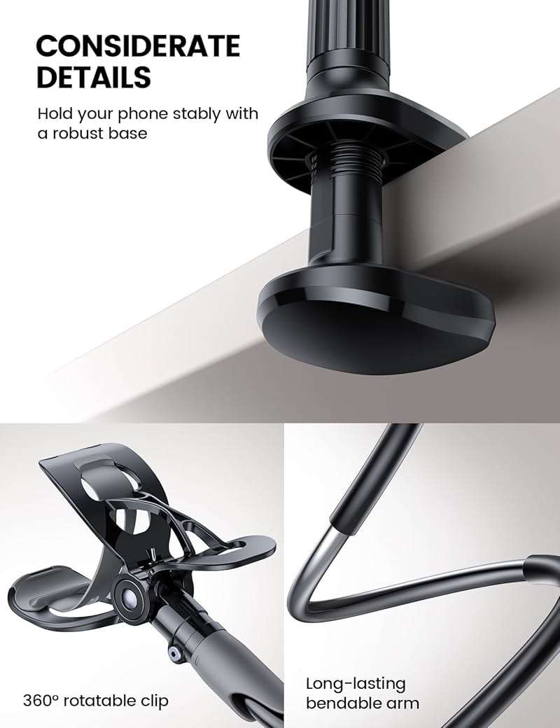 Lamicall Gooseneck Phone Holder for Bed - Cell Phone Mount Clamp Clip, Flexible Long Arm, Overhead Mount for Desk Headboard Bedside, for iPhone Air 17 Pro Max, 16 Pro Max, 15, 14 & 4-7" Phone - Image 6