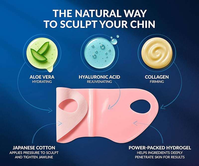 Stylia V Line Lifting Collagen Mask - Lift, Firm & Contour Jawline - Tightening Double Chin Strap with Hyaluronic Acid & Aloe - Neck Tightening and Lifting Mask - Jawline Shaper Face Lift Tape (7PC) - Image 3