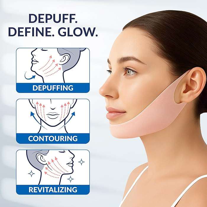 Stylia V Line Lifting Collagen Mask - Lift, Firm & Contour Jawline - Tightening Double Chin Strap with Hyaluronic Acid & Aloe - Neck Tightening and Lifting Mask - Jawline Shaper Face Lift Tape (7PC) - Image 4