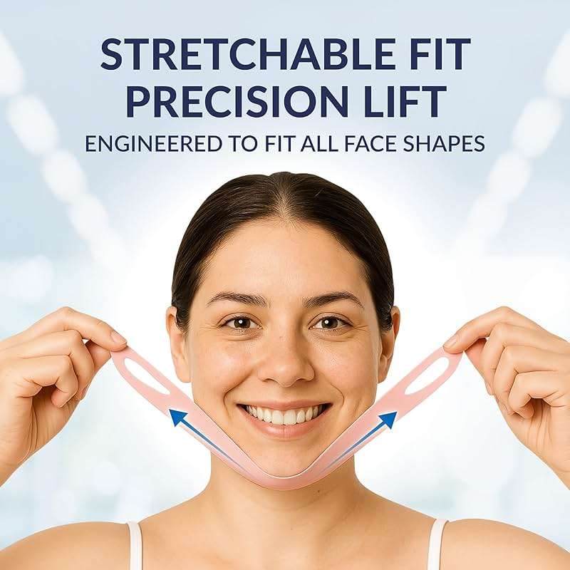 Stylia V Line Lifting Collagen Mask - Lift, Firm & Contour Jawline - Tightening Double Chin Strap with Hyaluronic Acid & Aloe - Neck Tightening and Lifting Mask - Jawline Shaper Face Lift Tape (7PC) - Image 6