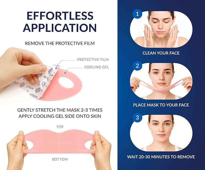 Stylia V Line Lifting Collagen Mask - Lift, Firm & Contour Jawline - Tightening Double Chin Strap with Hyaluronic Acid & Aloe - Neck Tightening and Lifting Mask - Jawline Shaper Face Lift Tape (7PC) - Image 8