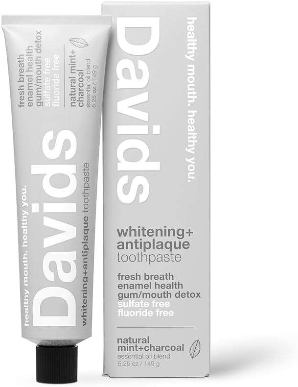 Davids Charcoal Toothpaste for Enhanced Teeth Whitening, Peppermint, Antiplaque, Flouride Free, SLS Free, Enamel Safe, Recyclable Metal Tube, 5.25oz - Image 1