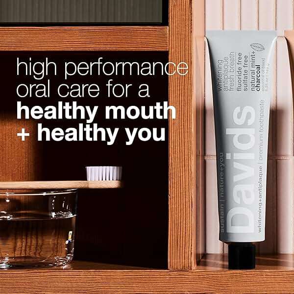 Davids Charcoal Toothpaste for Enhanced Teeth Whitening, Peppermint, Antiplaque, Flouride Free, SLS Free, Enamel Safe, Recyclable Metal Tube, 5.25oz - Image 2