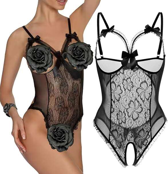 AIBINGGE Lingerie for Women Sexy Teddy One-Piece Lace Babydoll Bodysuit Nightie Plus Size - Image 2