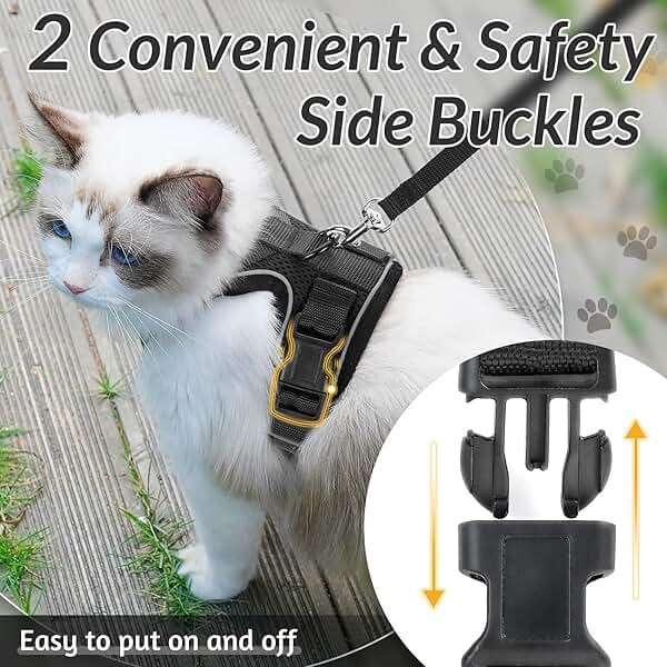 rabbitgoo Cat Harness and Leash for Walking, Escape Proof Soft Adjustable Vest Harnesses for Cats, Easy Control Breathable Reflective Strips Jacket, Black, XS - Image 5