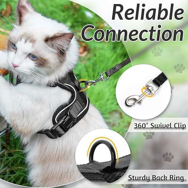 rabbitgoo Cat Harness and Leash for Walking, Escape Proof Soft Adjustable Vest Harnesses for Cats, Easy Control Breathable Reflective Strips Jacket, Black, XS - Image 6