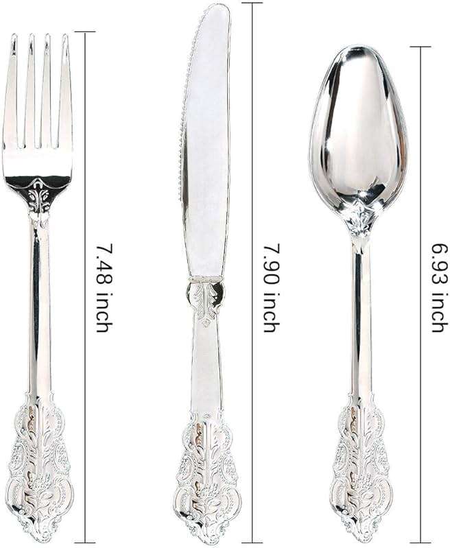 WDF 360 Pieces Silver Plastic Silverware- Disposable Flatware - Heavyweight Plastic Cutlery- Includes 120 Forks, 120 Spoons, 120 Knives for Christmas - Image 3