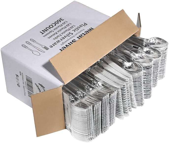 WDF 360 Pieces Silver Plastic Silverware- Disposable Flatware - Heavyweight Plastic Cutlery- Includes 120 Forks, 120 Spoons, 120 Knives for Christmas - Image 5