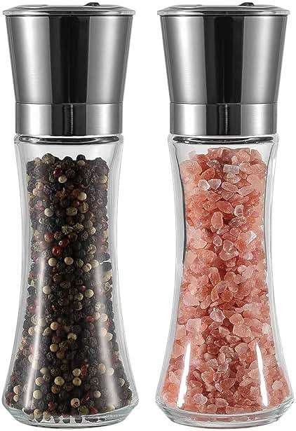 VEVOK CHEF Salt and Pepper Grinder Set Stainless Steel Black Salt and Pepper Mill with Adjustable Coarseness Salt Shaker Set Spice Grinder Black Pepper Grinder Refillable Home Kitchen - Image 1