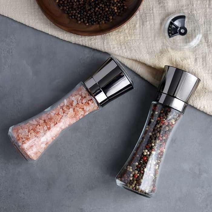 VEVOK CHEF Salt and Pepper Grinder Set Stainless Steel Black Salt and Pepper Mill with Adjustable Coarseness Salt Shaker Set Spice Grinder Black Pepper Grinder Refillable Home Kitchen - Image 2
