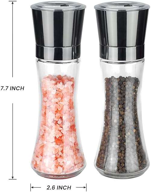 VEVOK CHEF Salt and Pepper Grinder Set Stainless Steel Black Salt and Pepper Mill with Adjustable Coarseness Salt Shaker Set Spice Grinder Black Pepper Grinder Refillable Home Kitchen - Image 3
