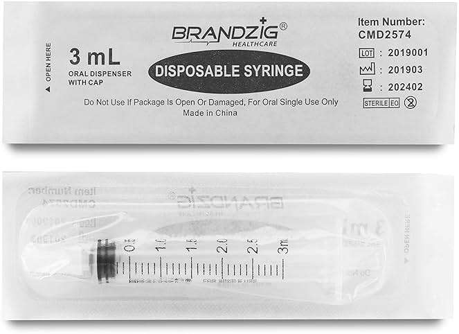 3ml Syringe With Cap (100 Pack) | Oral Dispenser Without Needle, Luer Slip Tip | Individually Wrapped Medicine Dropper For Infants & Pets - Image 4