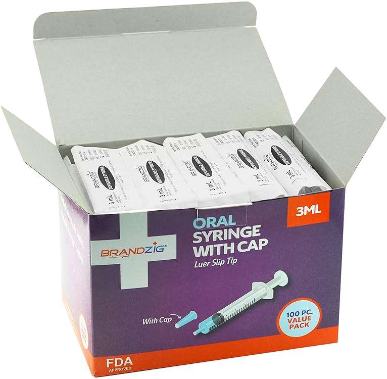 3ml Syringe With Cap (100 Pack) | Oral Dispenser Without Needle, Luer Slip Tip | Individually Wrapped Medicine Dropper For Infants & Pets - Image 5