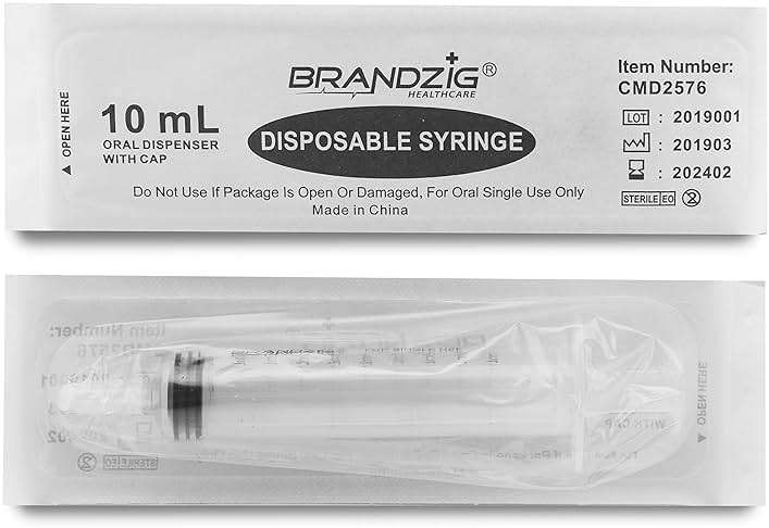 10ml Oral Syringe With Cap (100 Pack) | Oral Dispenser Without Needle, Luer Slip Tip | Individually Wrapped Medicine Dropper For Infants & Pets - Image 4