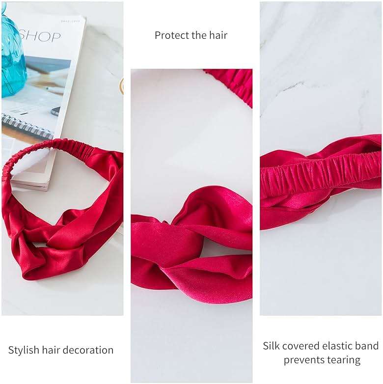 ZIMASILK 100% Mulberry Silk Headband, Elastic Twisted Hair Wrap Turban for Women, Non-Slip Sleep Silk Hair Accessory (Burgundy) - Image 4