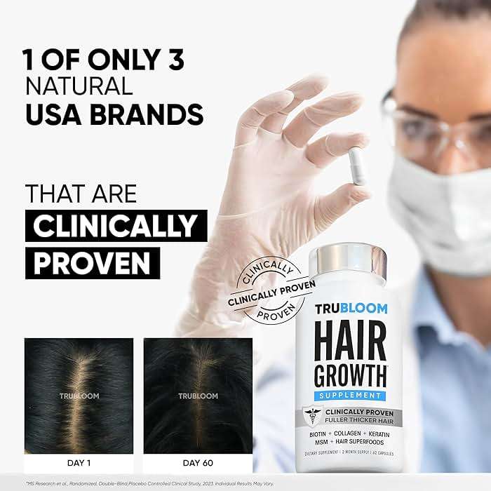 TRU BLOOM Hair Growth Vitamins | Clinically Proven Hair Supplement for Fuller, Thicker Hair | Biotin, Collagen, Keratin, MSM, Zinc, D3 + Hair Superfoods | 2 Month Supply - Image 5
