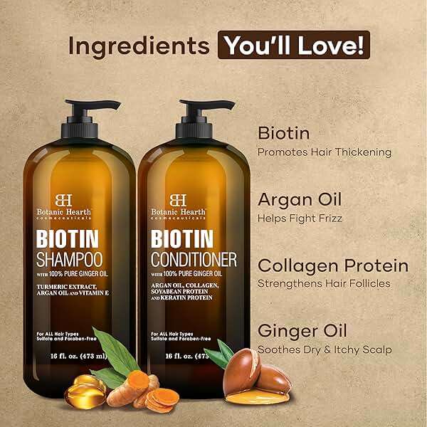 Botanic Hearth Biotin Shampoo and Conditioner Set - with Ginger Oil & Keratin for Hair Loss and Thinning Hair for Men and Women - Sulfate Free, 16 fl oz each - Image 6
