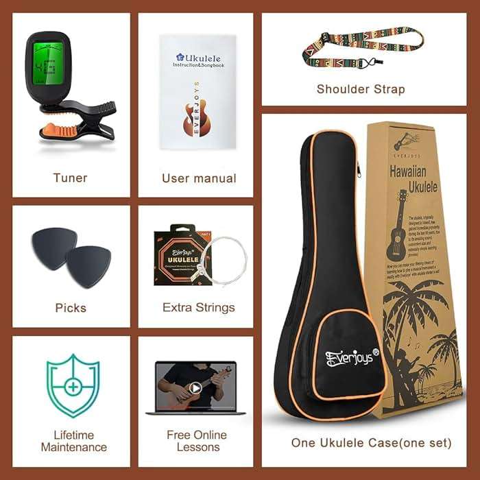 Soprano Ukulele 21 inch Mahogany Ukelele Beginner Kit w/Free Online Lesson Case Strap Tuner Picks, Fast to Learn - Image 8