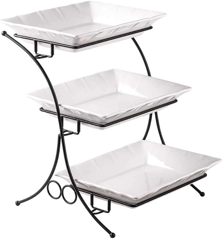 YHOSSEUN Large Tiered Tray Stand, 3 Tier Serving Tray Porcelain Baking Set with Serving Stand 3 Tier Buffet Server for Fruit, Dessert, Food Display Stand for Party, Thanksgiving - Image 1