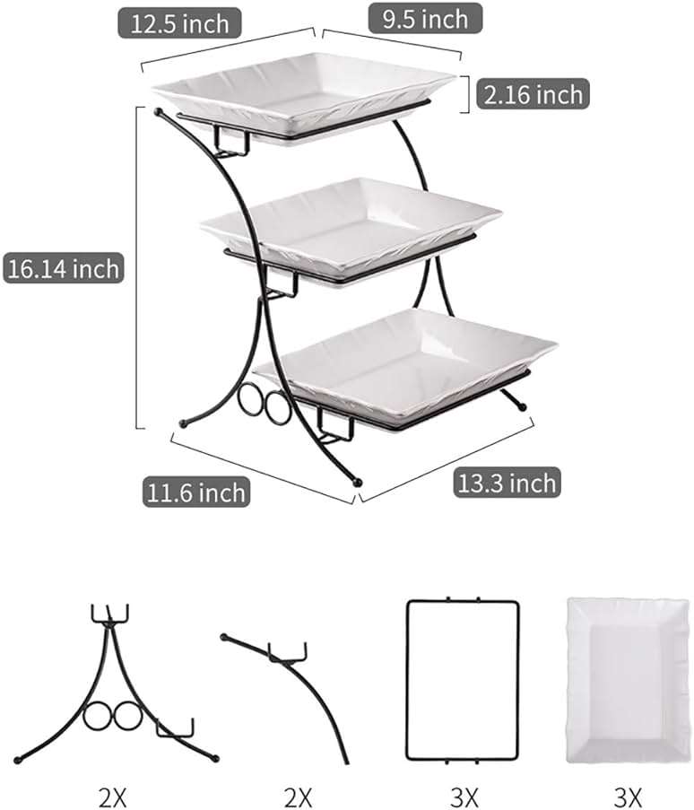 YHOSSEUN Large Tiered Tray Stand, 3 Tier Serving Tray Porcelain Baking Set with Serving Stand 3 Tier Buffet Server for Fruit, Dessert, Food Display Stand for Party, Thanksgiving - Image 3