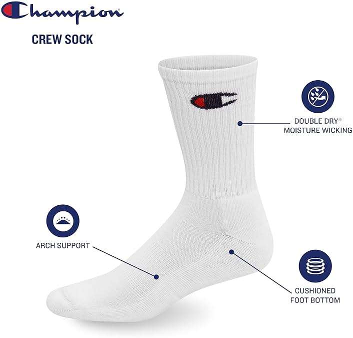 Champion Men's Crew Socks – Moisture-wicking Athletic Socks With Cushioning & Arch Support (Size 6-12) - Image 2