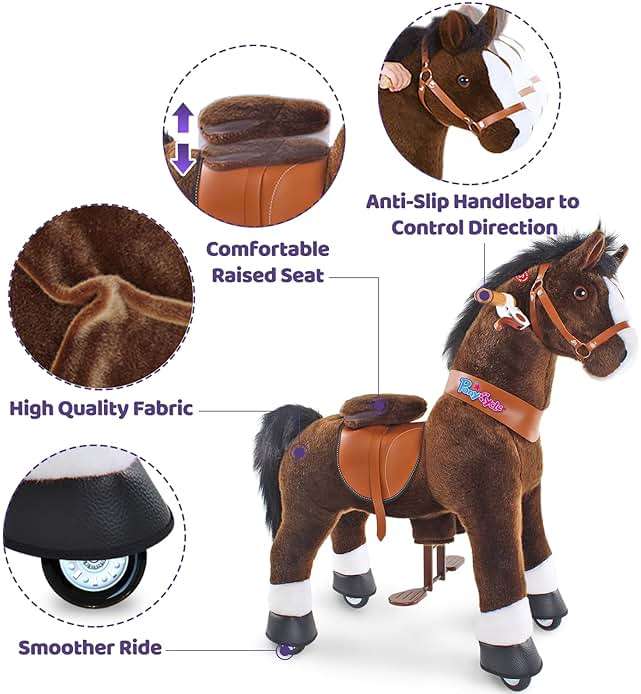 PonyCycle Ride on Horse for Toddlers 3-4 with Brake (30" Height/Size 3), No Battery, Mechanical Riding Pony Plush Ride-on Toy, Classic Model U for Indoor & Outdoor Activities, Chocolate Brown Ux321 - Image 5