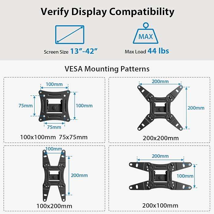 Pipishell Full Motion TV Wall Mount for Echo Show 21/15 and 13-43 Inch Flat Curved Screen TVs & Monitors, Max VESA 200x200mm up to 44lbs, TV Mount Wall Bracket with Rotation Swivel Tilt Extension - Image 2