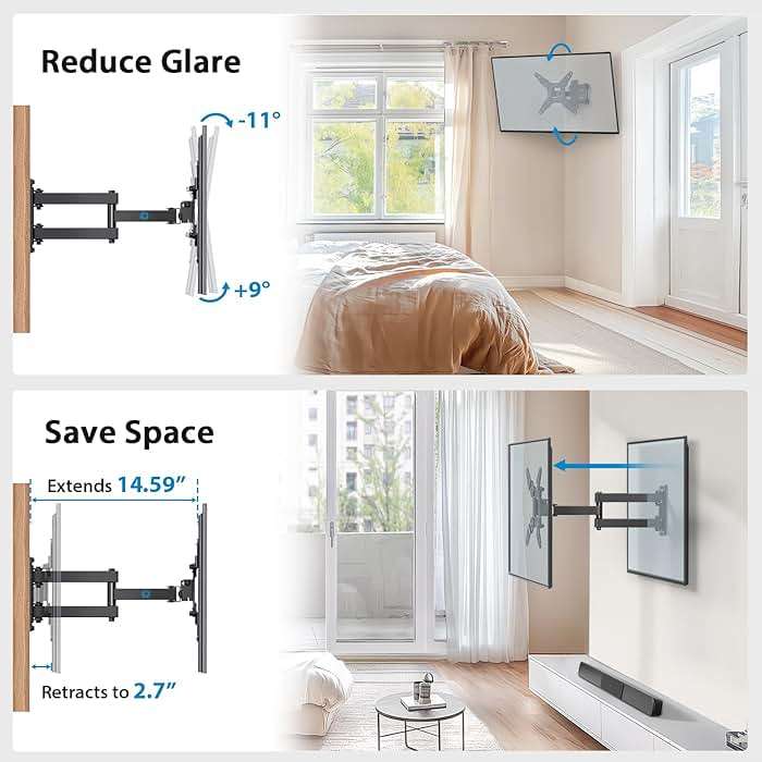 Pipishell Full Motion TV Wall Mount for Echo Show 21/15 and 13-43 Inch Flat Curved Screen TVs & Monitors, Max VESA 200x200mm up to 44lbs, TV Mount Wall Bracket with Rotation Swivel Tilt Extension - Image 4