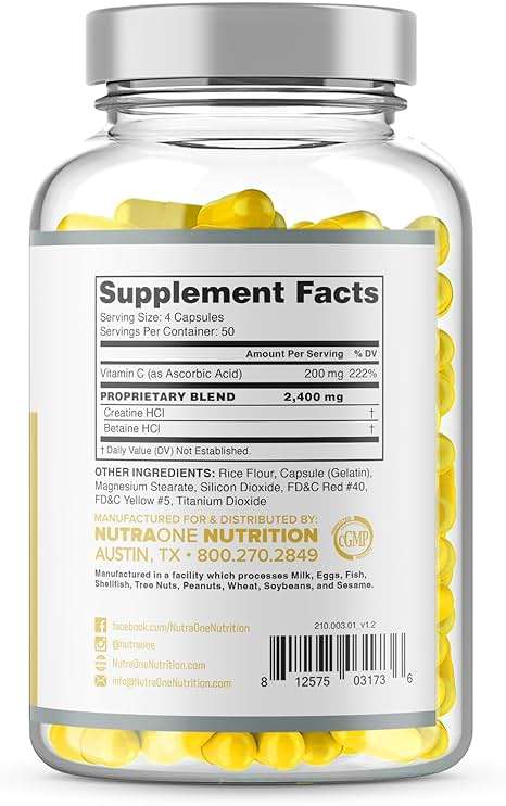 NutraOne CNSix Creatine Capsules Creatine HCL to Help Build Lean Muscle* (600mg - 200 Capsules) - Image 3