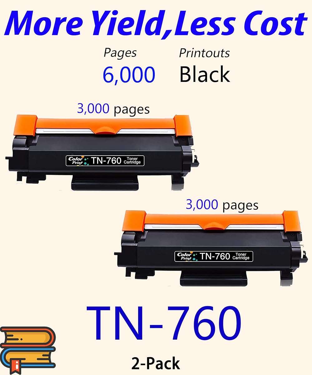 Color Print Compatible TN 760 Toner Cartridge Replacement for Brother TN760 TN-760 TN730 TN770 for DCP-L2550DW HL-L2350DW HL-L2390DW HL-L2395DW HL-L2370DWXL MFC-L2710DW MFC-L2750DWXL Printer (2-Pack) - Image 2